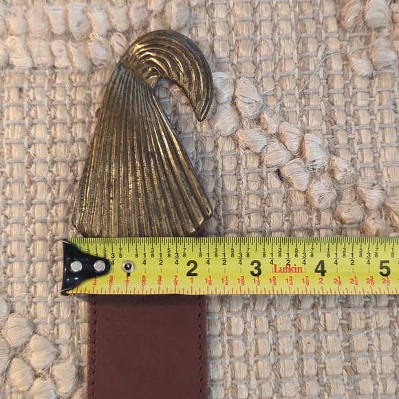Vintage Leather Belt Sculptural Gold Buckle | Burgundy | Patina